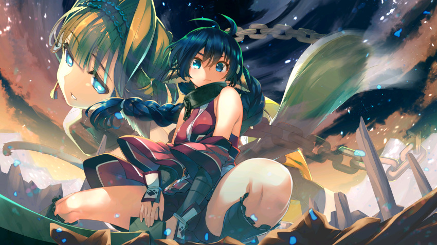 2girls, absurdly_long_hair, amazuyu_tatsuki, animal_ears, aquaplus, arms_between_legs, ass, bare_shoulders