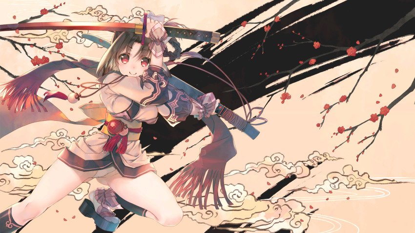 1girl, ainu_clothes, animal_ears, aquaplus, ass, blush, braid, branch