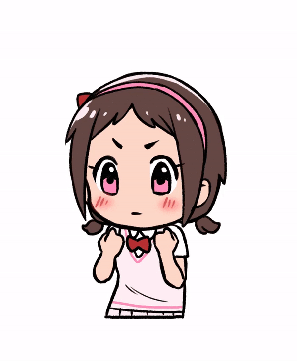 animated, animated_gif, bad_id, bad_twitter_id, blouse, brown_hair, headband, idolmaster, idolmaster_cinderella_girls, muramatsu_sakura, pink_eyes, pout, shirt, short_twintails, solo, tamachan_(binzume_yousei), tamachan_(gam_baru_ger), twintails, white_background, white_shirt