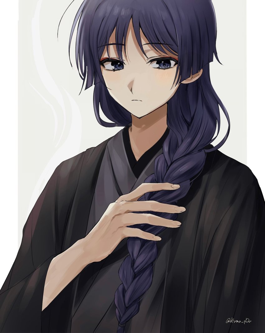 1boy, alternate_hairstyle, blue_eyes, braid, commentary, dfuma_pqr, eyeshadow, genshin_impact