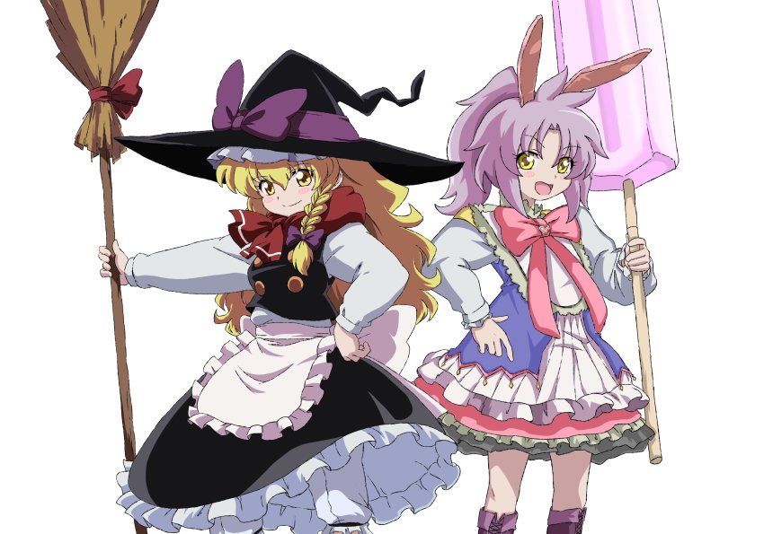 100%_orange_juice, 2girls, absurdres, apron, black_headwear, black_skirt, black_vest, blonde_hair