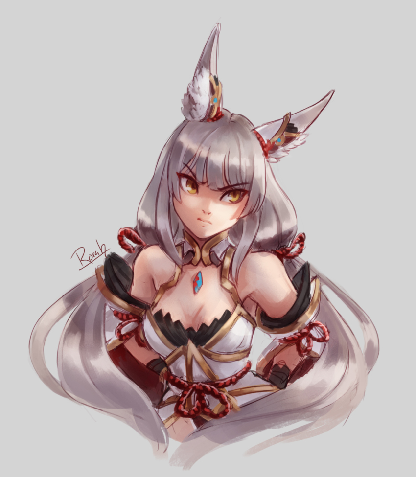 1girl, animal_ears, blunt_bangs, breasts, cat_ears, chest_jewel, cleavage, detached_sleeves, facial_mark, highleg, highleg_leotard, highres, leotard, lilithcosa, long_hair, low_twintails, medium_breasts, nia_(blade)_(xenoblade), nia_(xenoblade), nintendo, silver_hair, solo, thighhighs, twintails, very_long_hair, xenoblade_chronicles_(series), xenoblade_chronicles_2, yellow_eyes