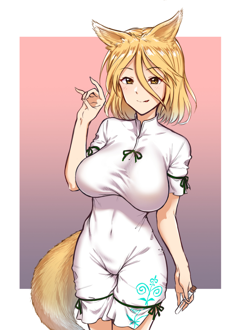1girl, aki_(aoirowings), animal_ear_fluff, animal_ears, blonde_hair, breasts, closed_mouth, covered_navel