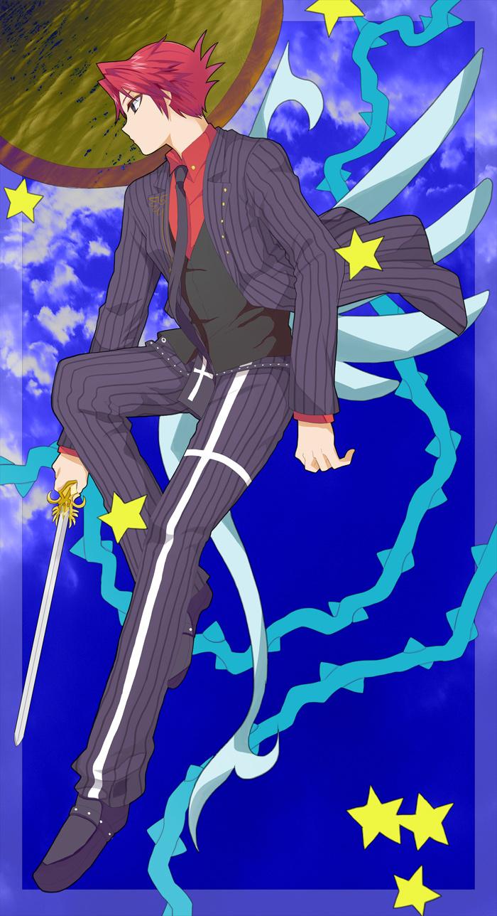 00s, 1boy, bad_id, bad_pixiv_id, formal_clothes, highres, male_focus, pinstripe_pattern