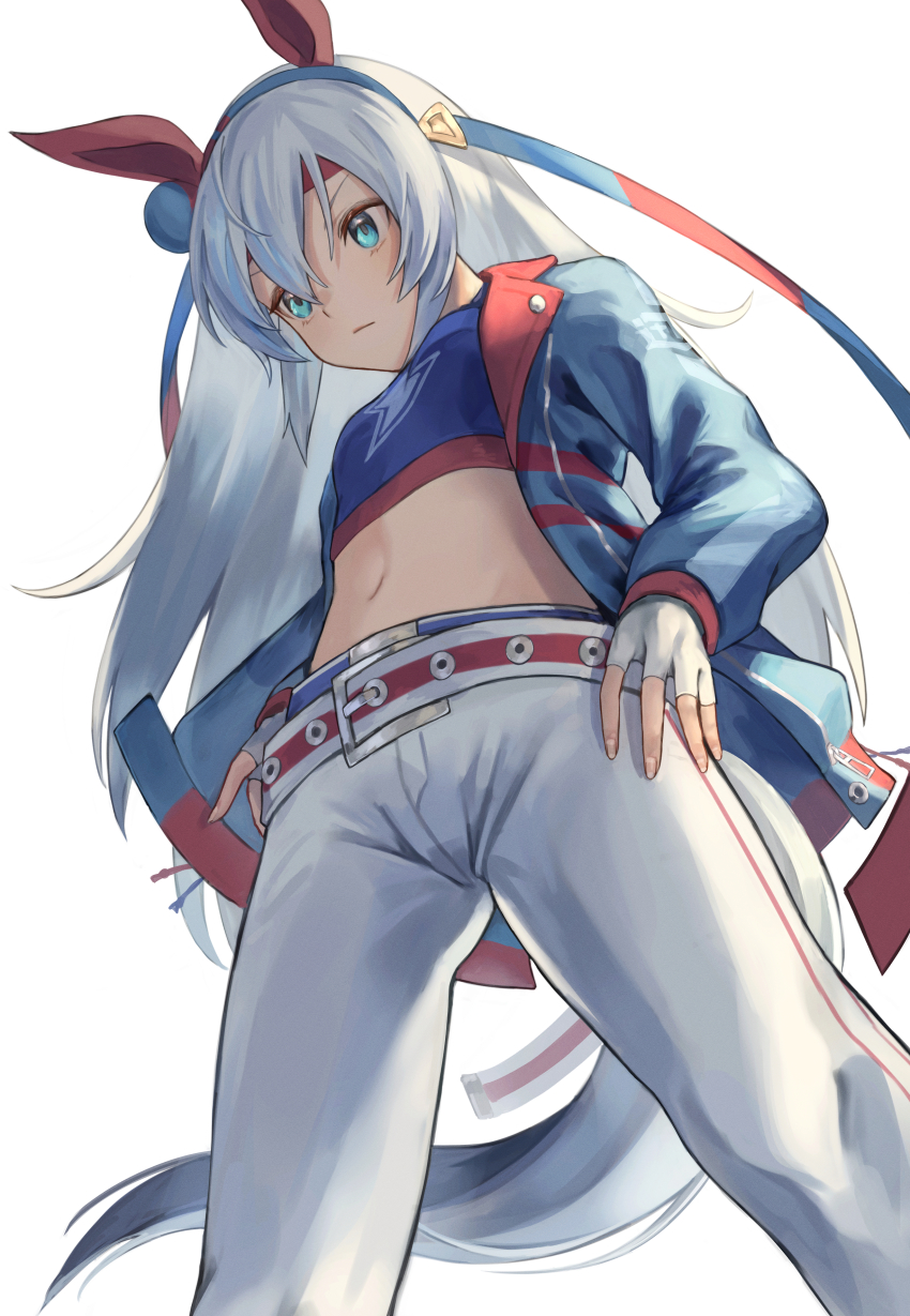 1girl, absurdres, animal_ears, blue_eyes, blue_hairband, blue_shirt, breasts, closed_mouth