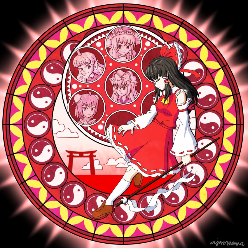 1girl, ajamnova, ascot, bad_id, bad_twitter_id, bow, brown_hair, brown_shoes