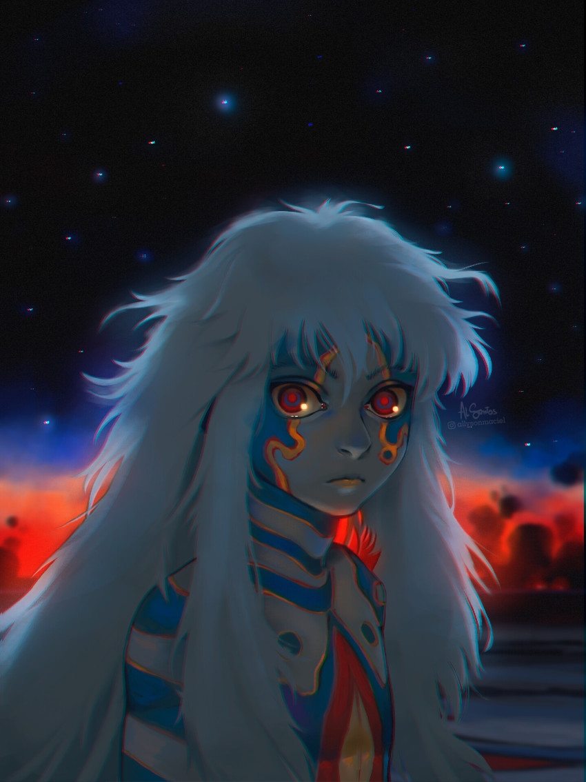 1boy, al_santos, bodypaint, closed_mouth, explosion, facepaint, frown, highres