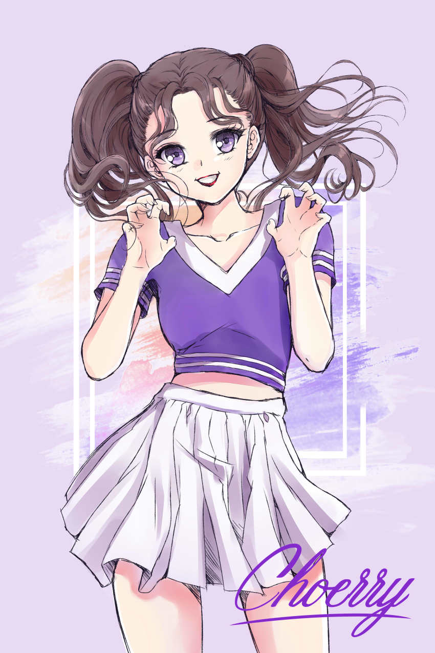 1girl, absurdres, animification, brown_hair, character_name, choerry, claw_pose, collarbone