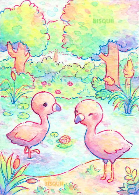 animal, animal_focus, artist_name, bird, bisquii, bush, chibi, closed_eyes