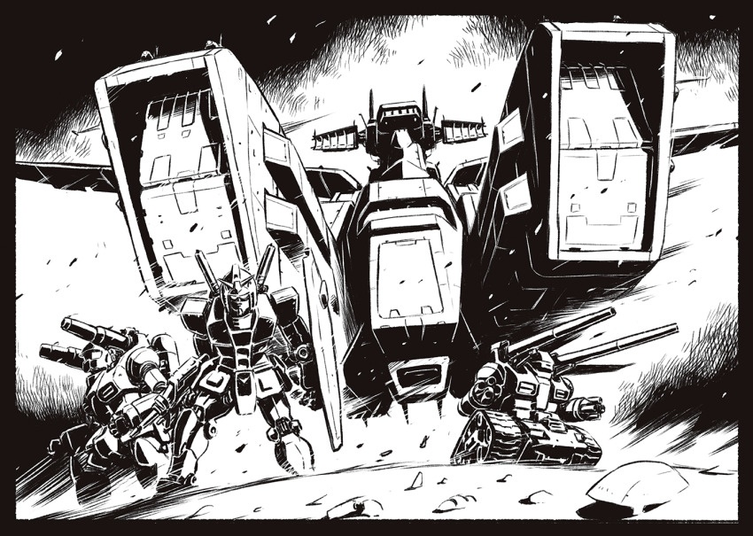 beam_rifle, energy_gun, gun, guncannon, gundam, guntank, mecha, mobile_suit_gundam