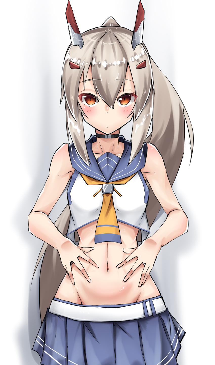 1girl, absurdres, ascot, ayanami_(azur_lane), ayanami_(retrofit)_(azur_lane), azur_lane, belt, blue_skirt