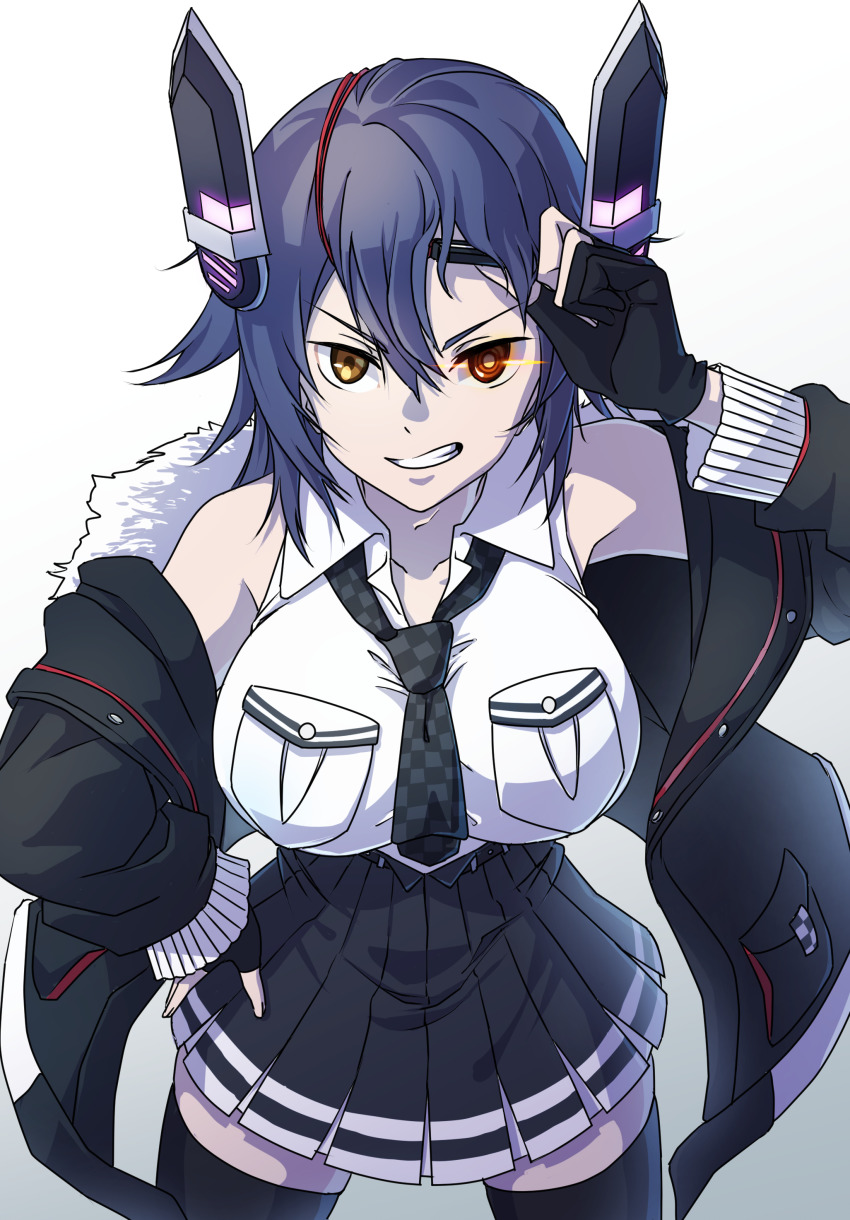 1girl, absurdres, anya_(anyapoiiii), black_gloves, black_jacket, black_skirt, black_thighhighs, breast_pocket