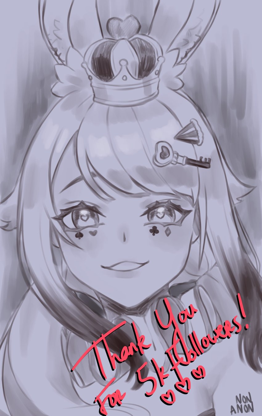 1girl, absurdres, animal_ears, anon_non, anon_non_(artist), character_name, crown, gradient_hair