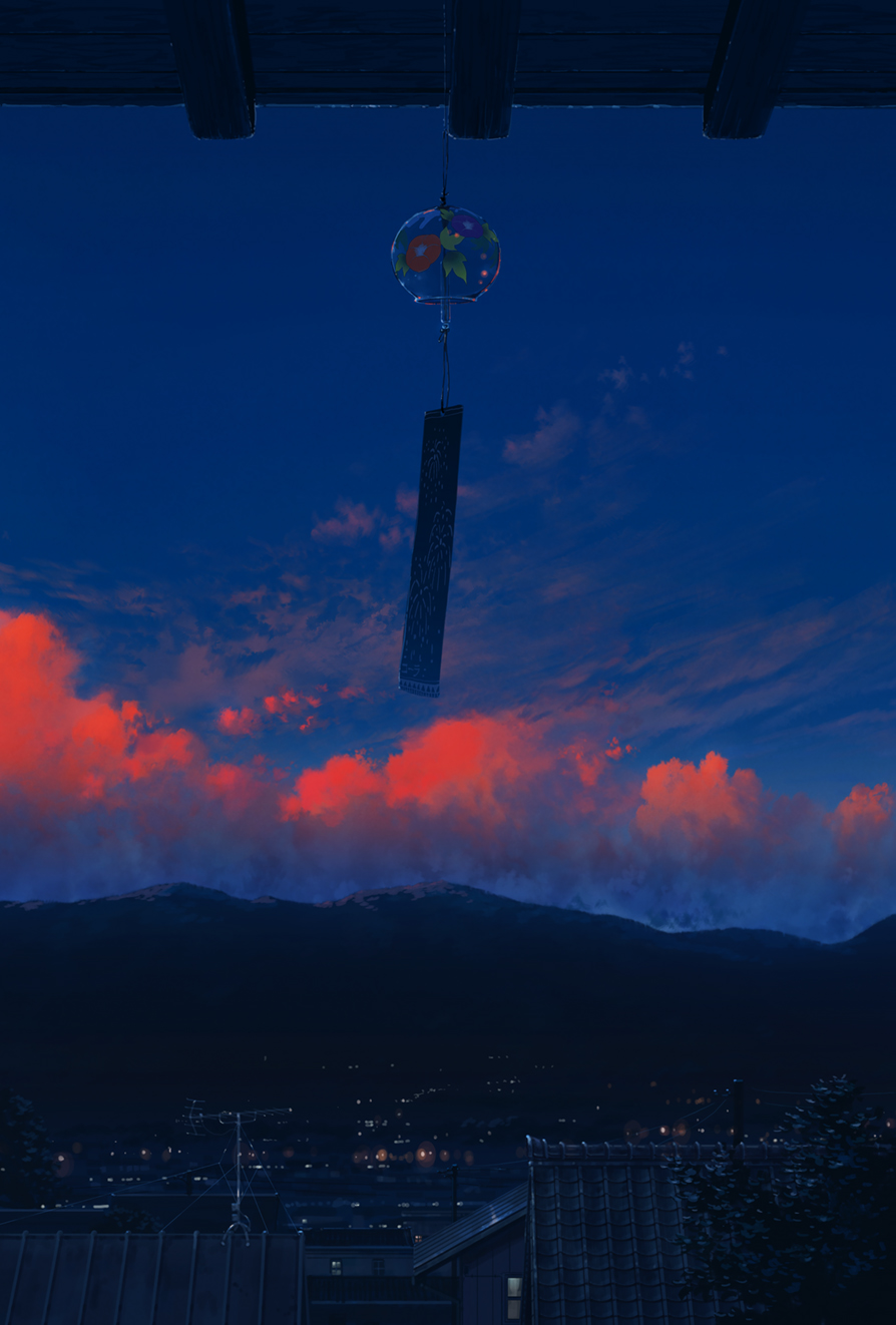 antenna_mast, building, cityscape, cloud, cola_(gotouryouta), commentary_request, evening, floral_print