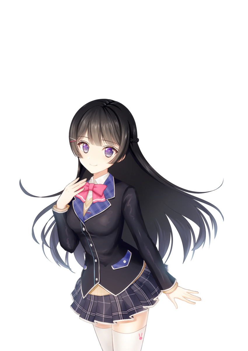 1girl, animal_print, black_hair, black_jacket, blunt_bangs, bow, bowtie, braid