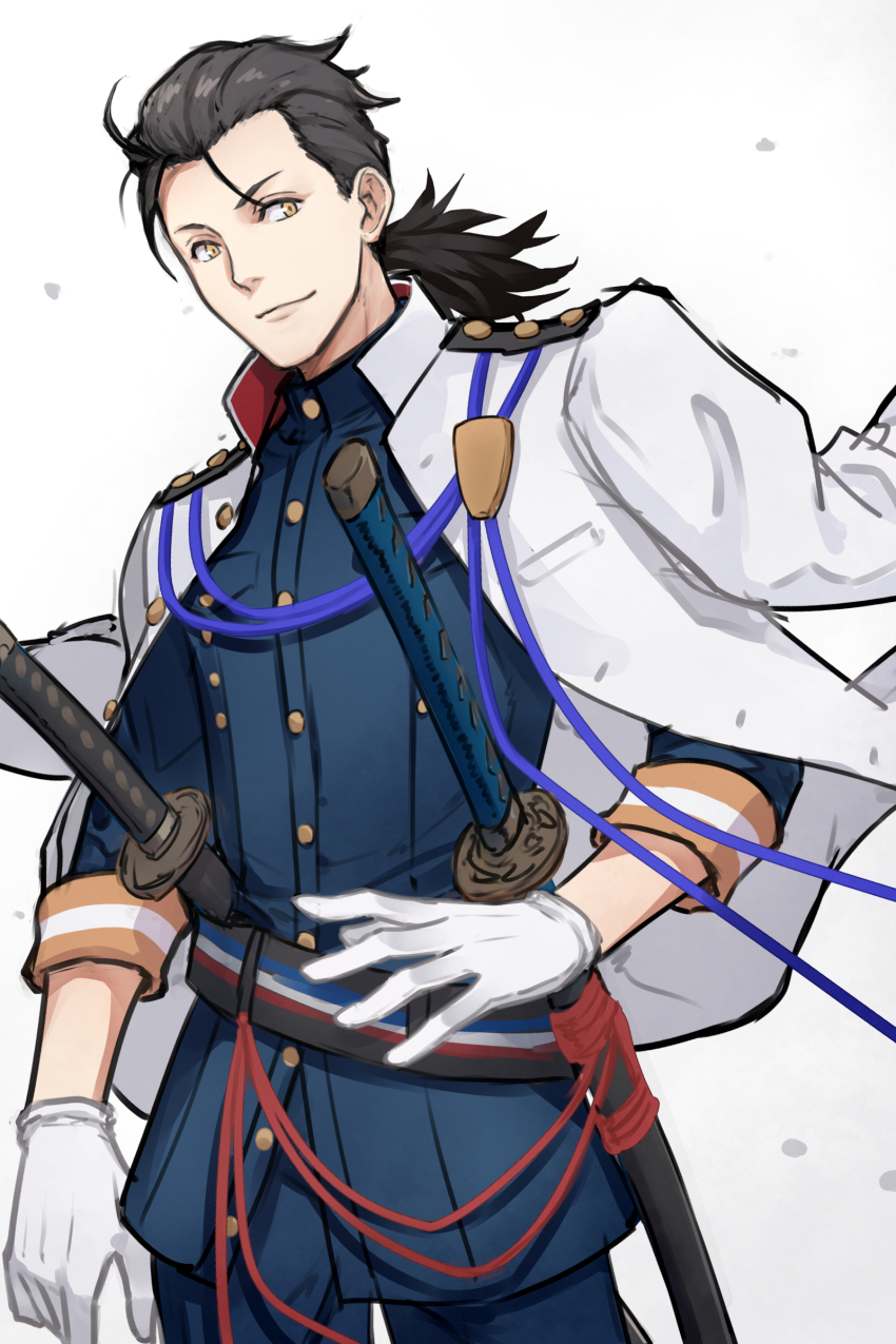 1boy, absurdres, bad_id, bad_pixiv_id, black_hair, blue_pants, blue_shirt, closed_mouth