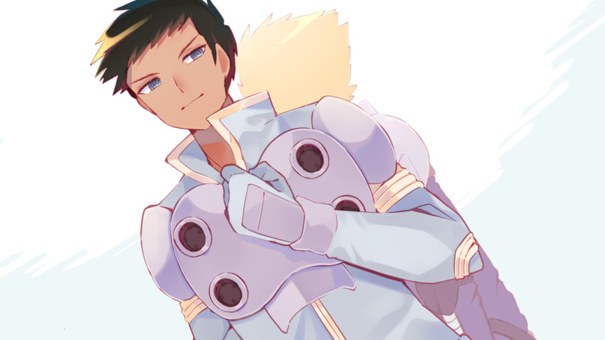 2boys, 2y_(tsuyu), age_progression, back-to-back, blonde_hair, blue_eyes, brown_hair, clenched_hand