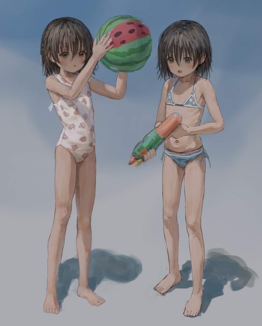 2girls, :o, absurdres, annda_girl_(shion_(mirudakemann)), bad_id, bad_twitter_id, ball, beachball