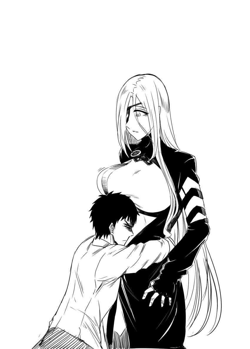 1boy, 1girl, alchemist_(girls'_frontline), breasts, character_request, commentary, eyepatch, girls'_frontline