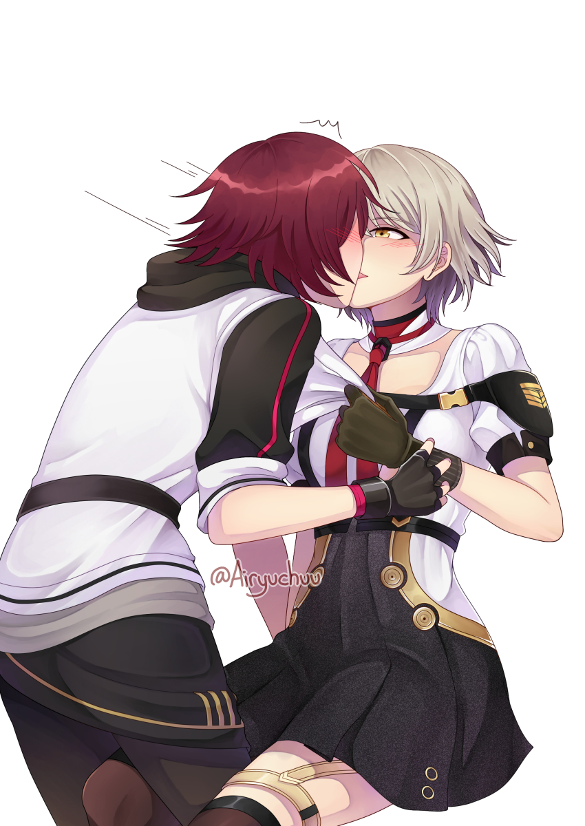 2girls, absurdres, angel, arknights, black_dress, black_gloves, black_legwear, blush