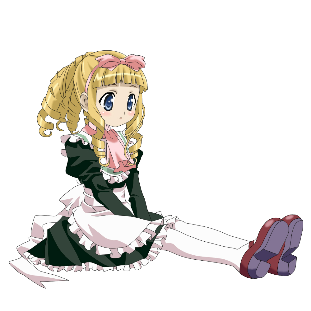 00s, alistia_rein, blonde_hair, blue_eyes, drill_hair, long_hair, maid, nogizaka_haruka_no_himitsu, pantyhose, rabinyu, solo