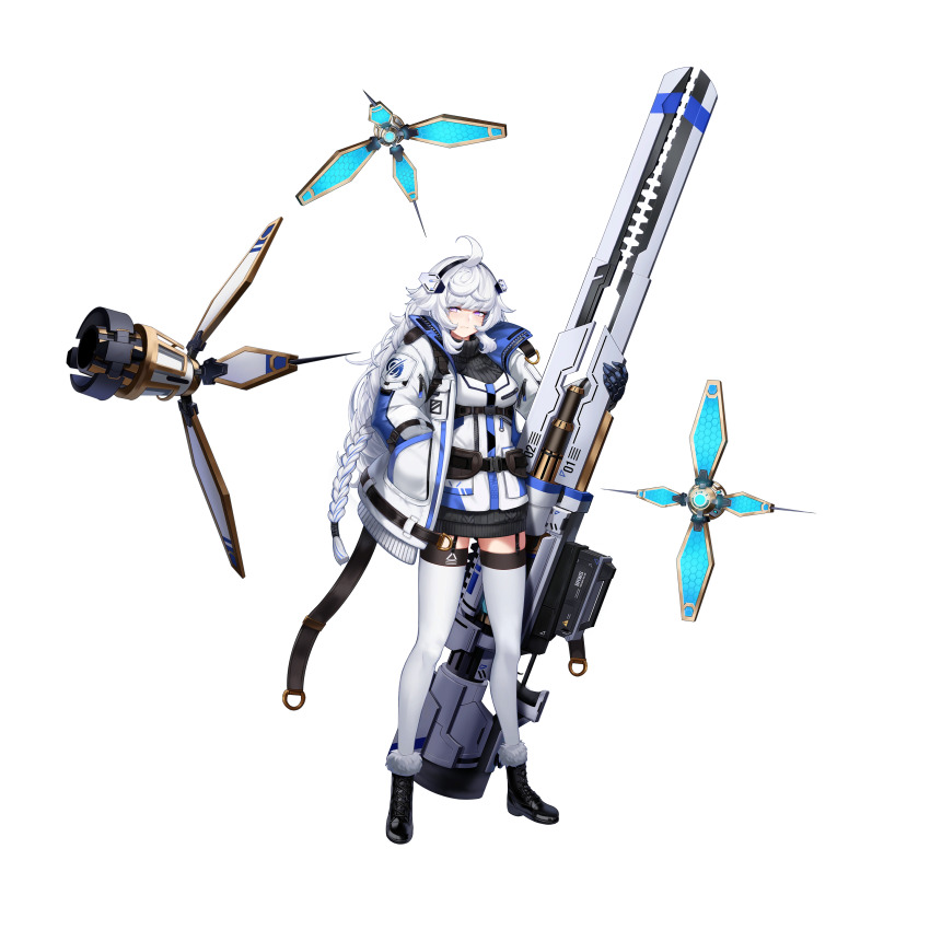 1girl, absurdres, ahoge, boots, coat, dress, full_body, fur_trim