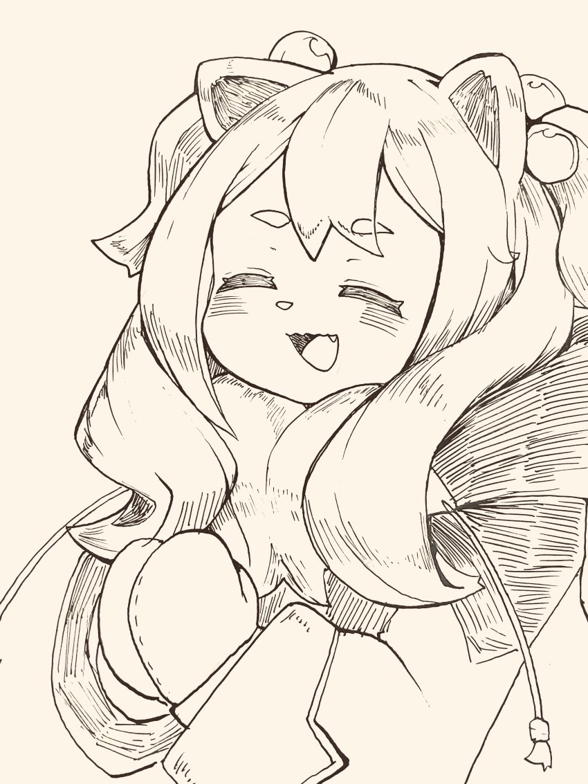 1girl, ^_^, absurdres, animal_ears, animal_nose, beige_background, blush, child