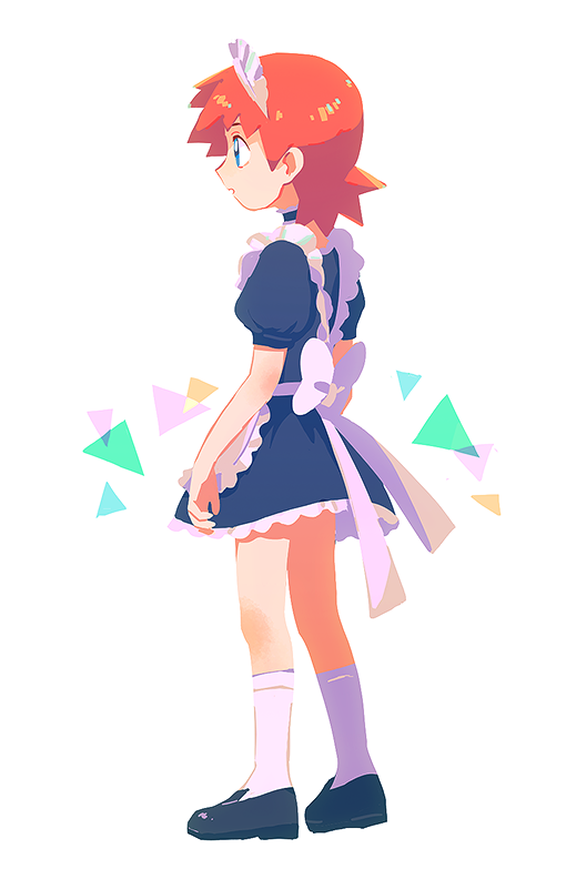 1boy, alternate_costume, apron, black_dress, black_shoes, blue_eyes, bow, commentary_request