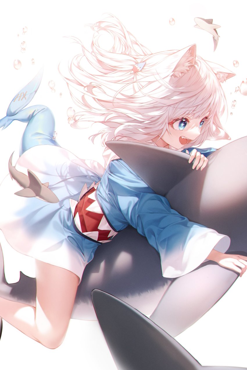 +_+, 1girl, :d, absurdres, animal_costume, animal_ear_fluff, animal_ears, blue_eyes