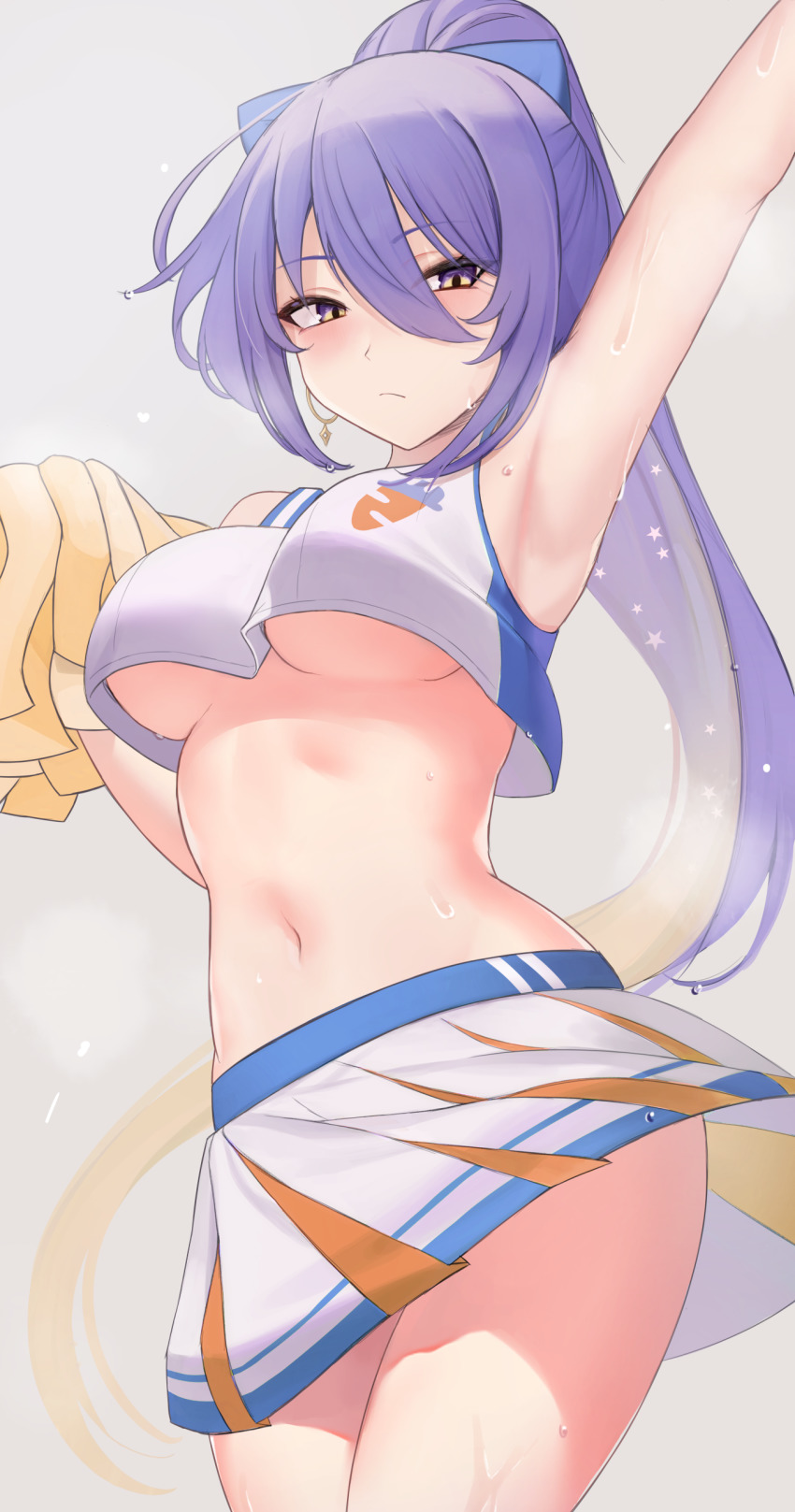 1girl, absurdres, alternate_hairstyle, arm_up, armpits, aura_(aurapls), bare_arms, bare_shoulders