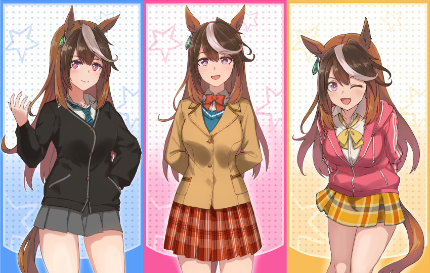 1girl, animal_ears, black_jacket, bow, bowtie, brown_hair, cosplay, creator_connection