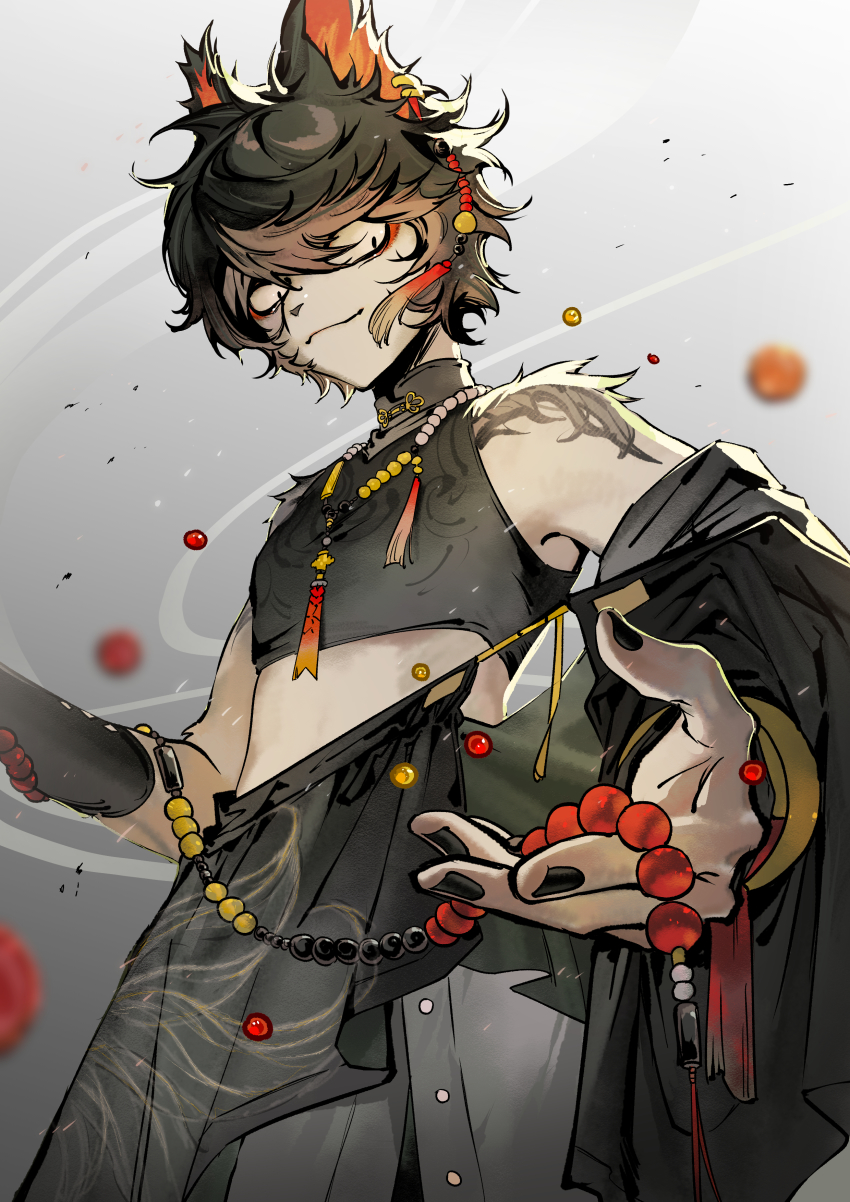 1boy, aak_(arknights), aak_(healing_hand_evil_heart)_(arknights), absurdres, animal_ears, arknights, black_eyes, black_hair