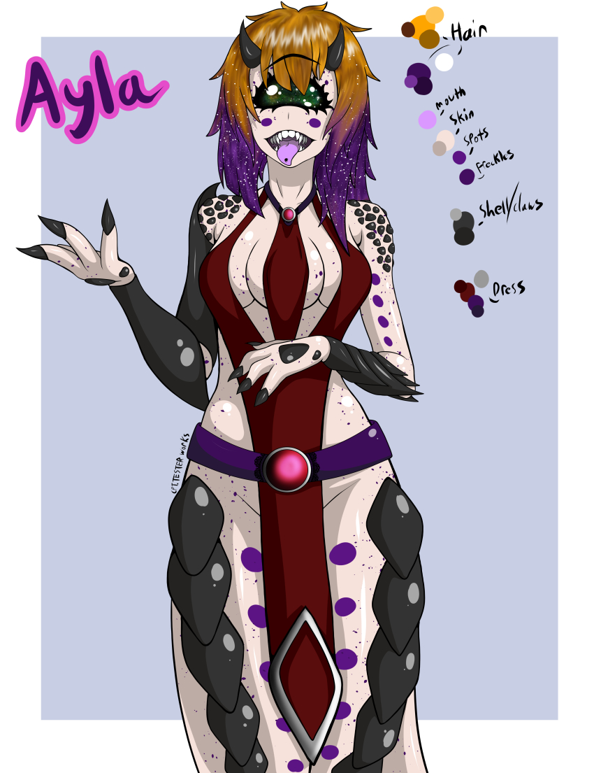 1girl, absurdres, arthropod_girl, ayla_(cpt.tester), claws, color_guide, cpt.tester_works, cyclops