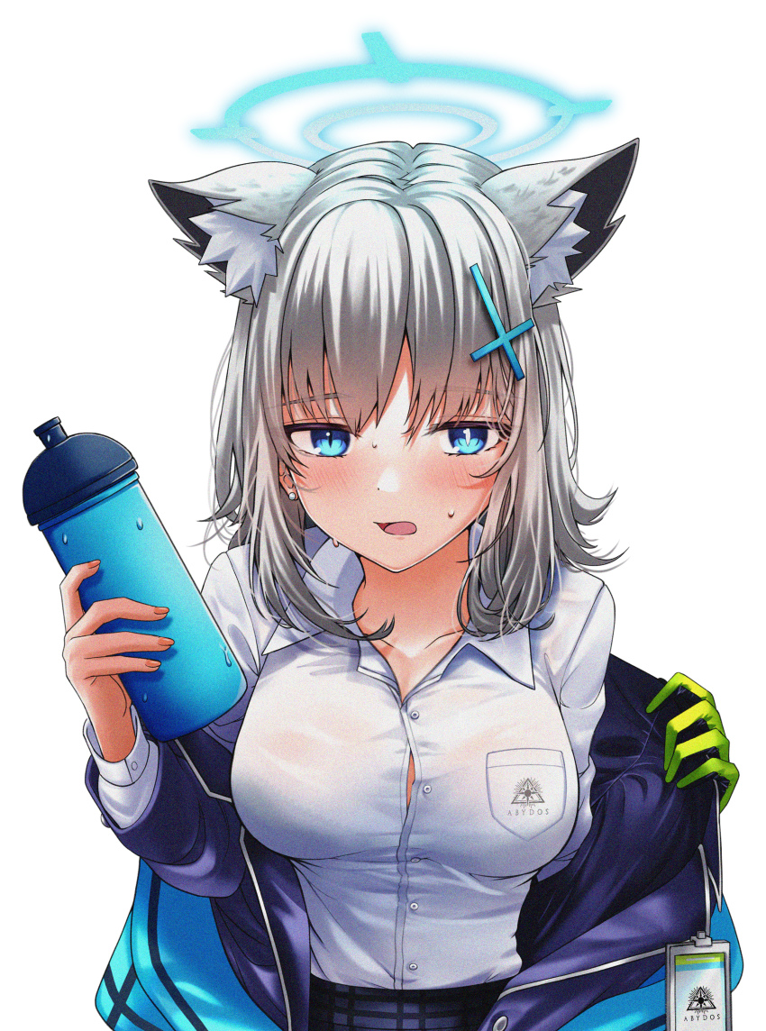 1girl, absurdres, animal_ear_fluff, animal_ears, blue_archive, blue_eyes, blue_jacket, blush