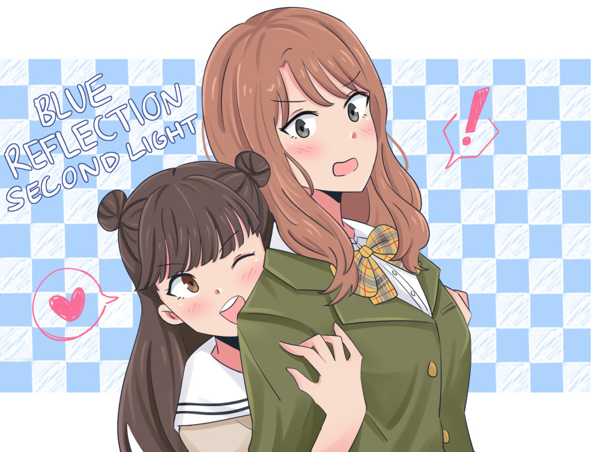 2girls, blue_reflection_(series), blue_reflection_tie, character_request, couple, highres, kinjou_yuki, multiple_girls