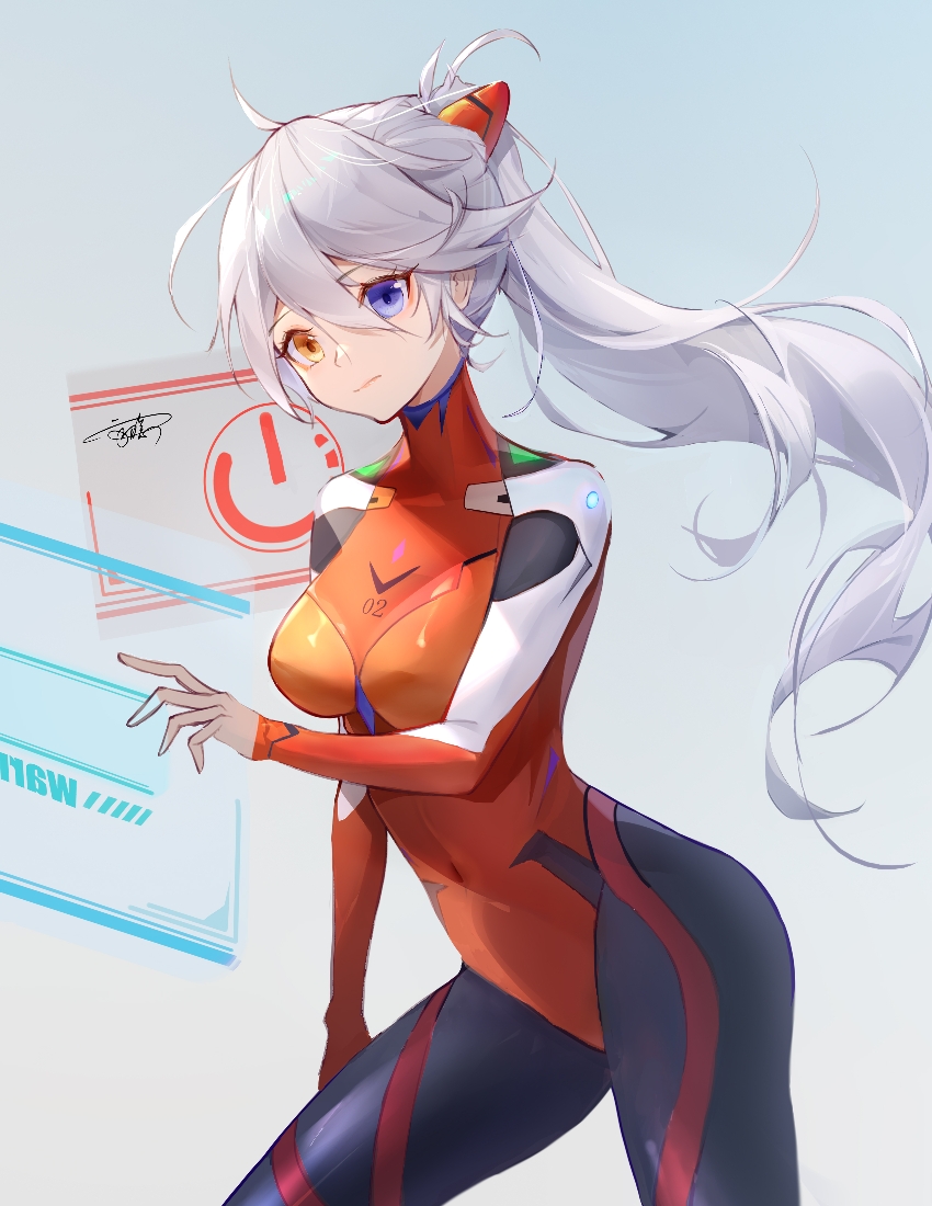 1girl, blue_background, blue_eyes, bodysuit, chunian_and_(user_asmj8822), closed_mouth, cosplay, crossover