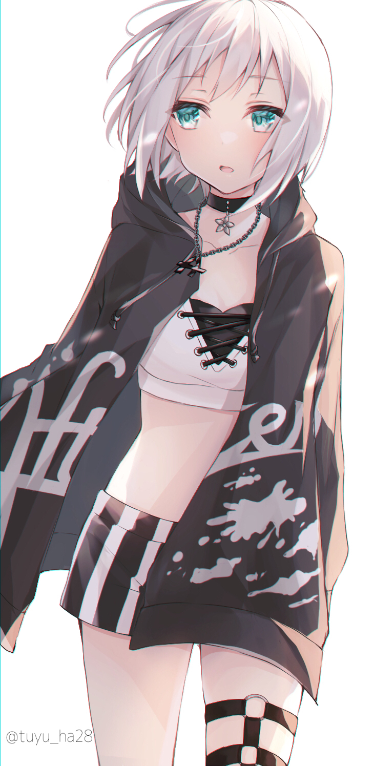 1girl, aoba_moca, bang_dream!, bang_dream!_girls_band_party!, black_choker, black_jacket, black_shorts, blush