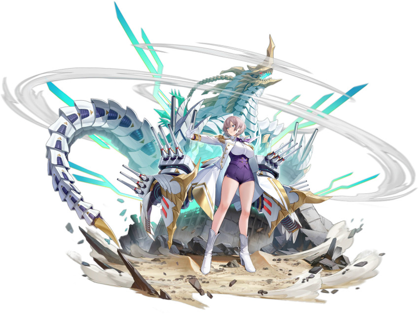 1girl, azur_lane, blue_eyes, boots, breasts, gagula, gloves, gridman_universe