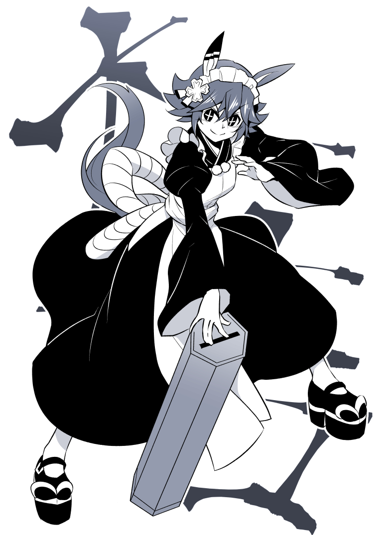 >:), +_+, 1girl, alternate_costume, animal_ears, apron, blue_theme, enmaided