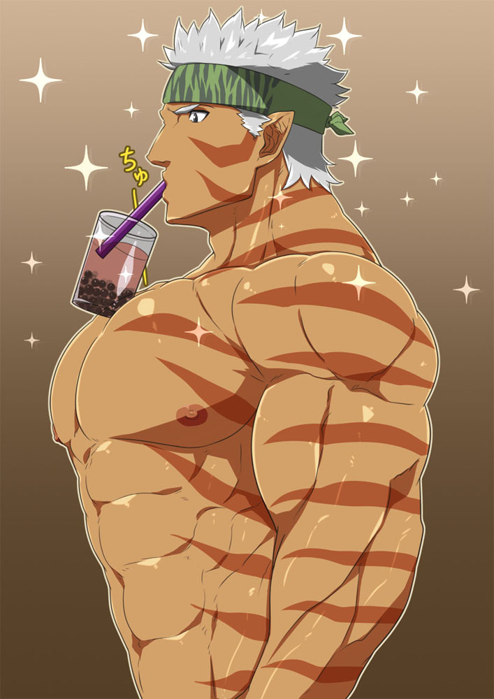 abs, bara, cyuss_warren, dark-skinned_male, dark_skin, from_side, karakuraax, male_focus