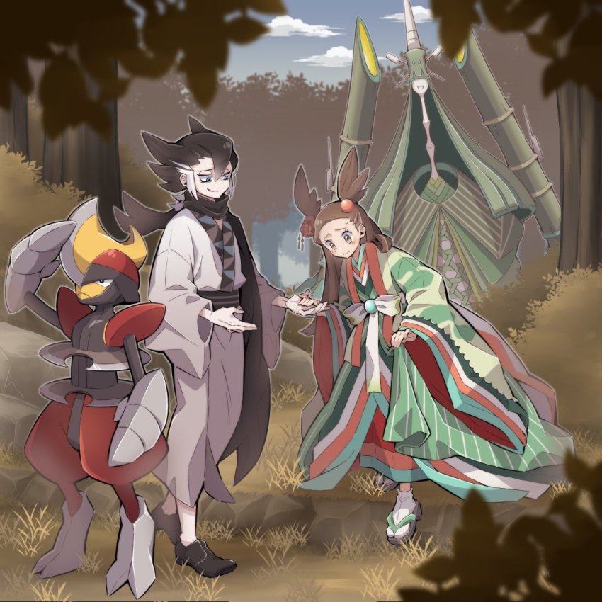1boy, 1girl, 34capri, bisharp, blush, brown_hair, celesteela, cloud
