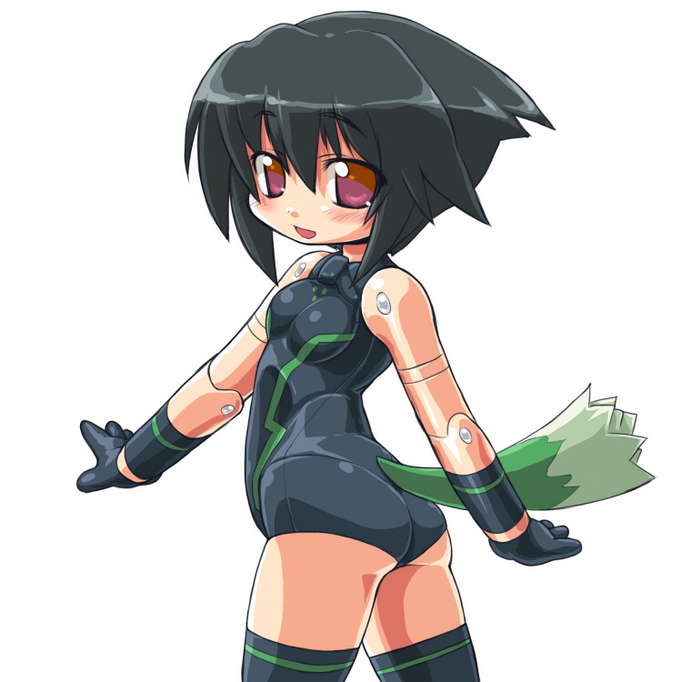 10s, 1girl, :d, ass, bad_id, bad_pixiv_id, bare_shoulders, black_gloves