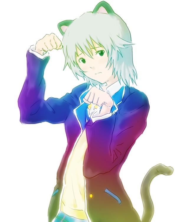 1girl, animal_ears, bad_id, bad_pixiv_id, black_eyes, blazer, blush, cat_ears