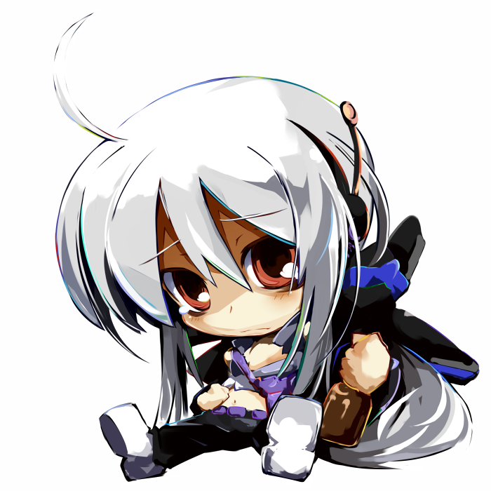 1girl, ahoge, blush, bottle, chibi, female_focus, full_body, headphones