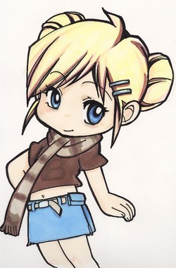 00s, blonde_hair, blue_eyes, child, double_bun, fashion, hair_bun, loli_fashion