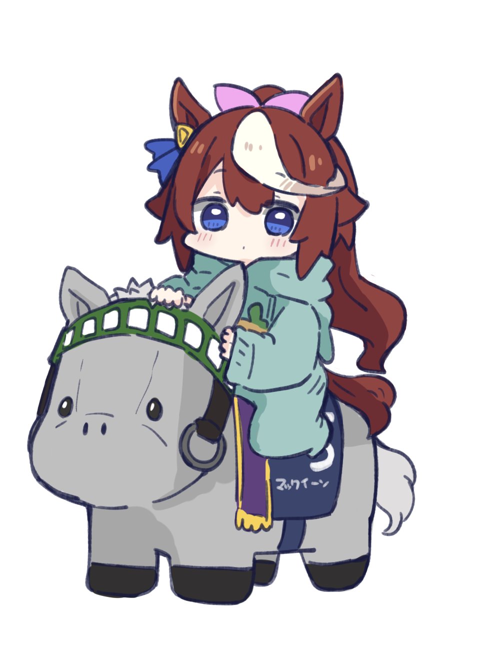 1girl, animal_ears, blue_eyes, blush, brown_hair, chibi, closed_mouth, drawstring