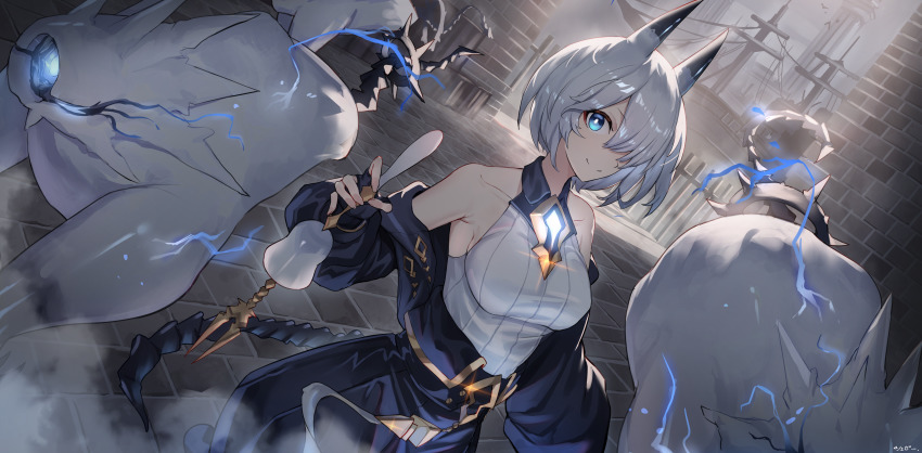 1girl, absurdres, alchemy_stars, artist_name, bare_shoulders, bell, bethel_(alchemy_stars), black_gloves