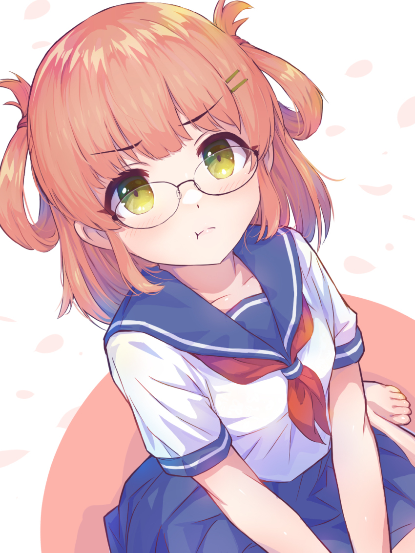 1girl, blush, breasts, glasses, green_eyes, highres, looking_at_viewer, medium_hair