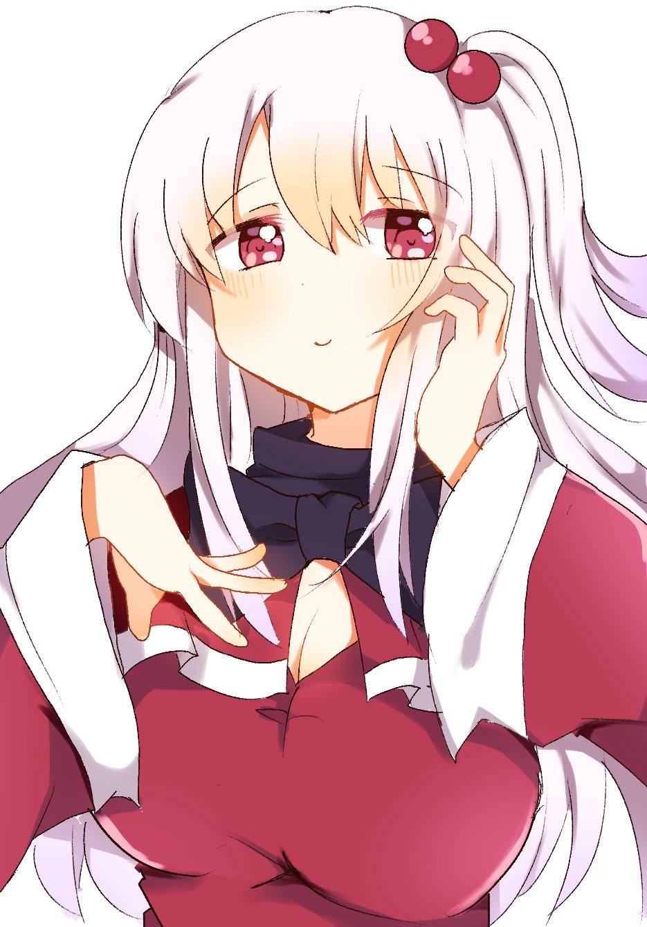 black_bow, black_bowtie, bow, bowtie, breasts, cape, dress, hair_bobbles