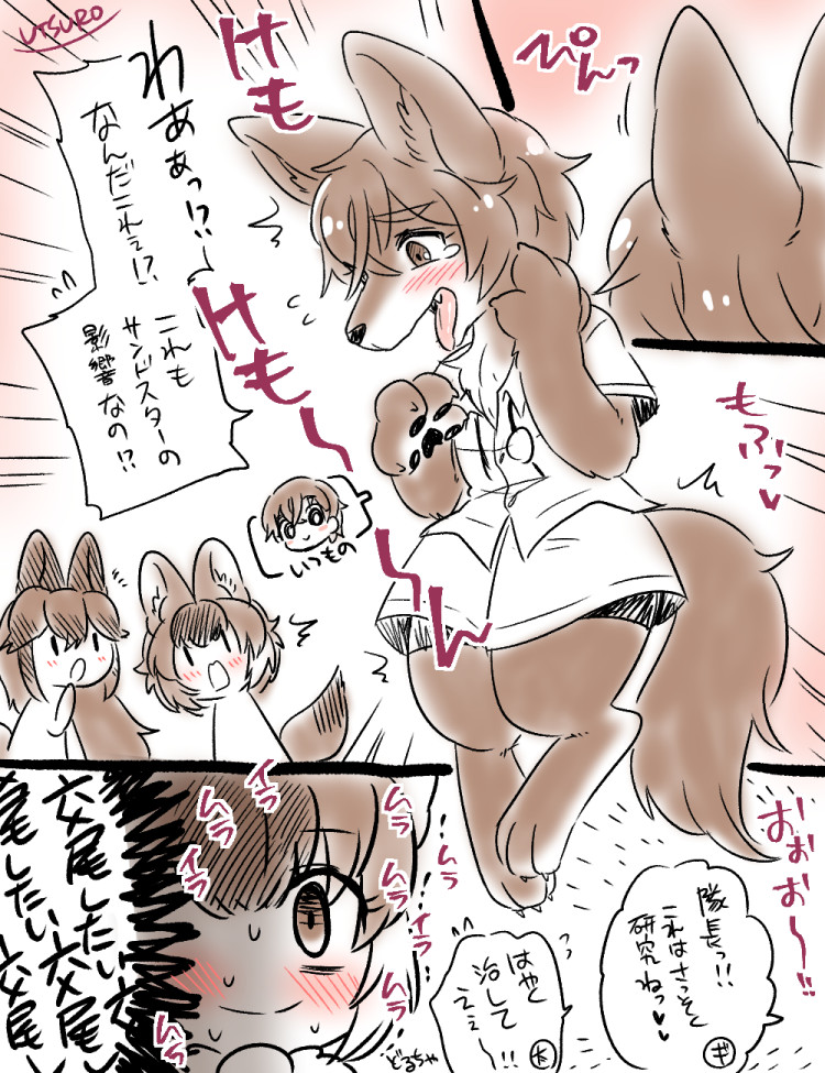 animal_ears, animal_nose, animalization, blush, body_fur, brown_fur, captain_(kemono_friends), commentary